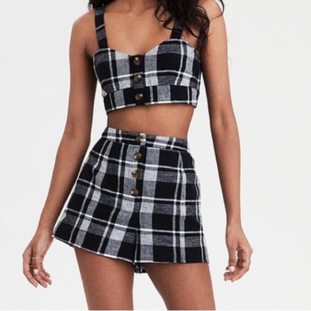 American Eagle plaid cropped top small
